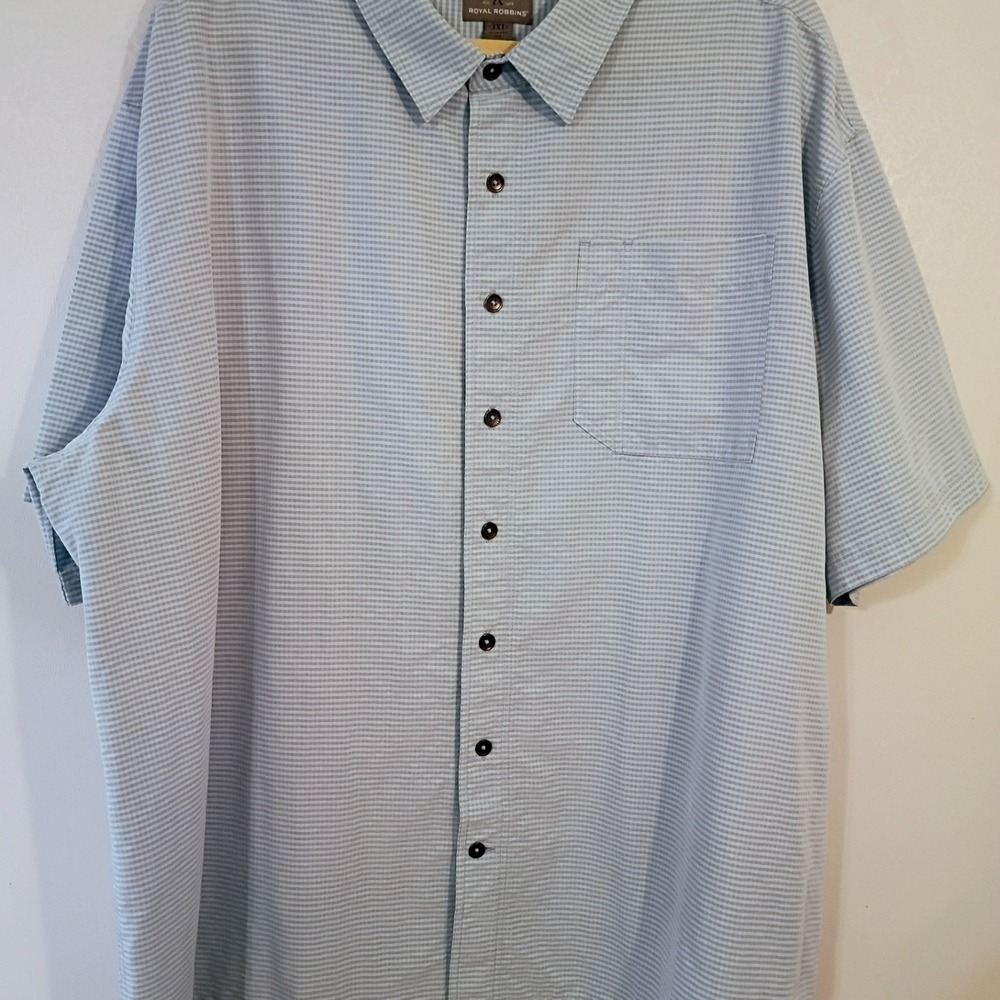 Royal Robbins‎ Mens 3XL Relaxed Fit Short Sleeve Button Down Shirt Blue Gingham